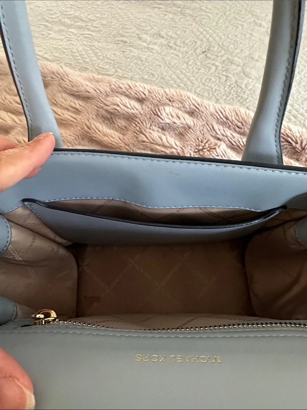 Michael Kors Powder Blue Saffiano Leather Satchel with Gold Hardware